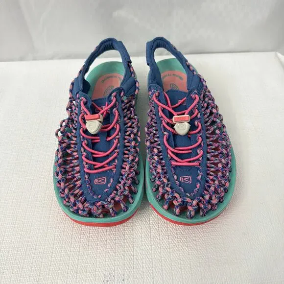 Keen Sandals Womens Size 7.5 Uneek Water Shoes Bungee Cord Slip On Blue Pink - Picture 3 of 11